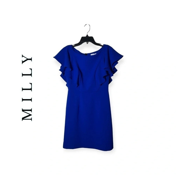 1798. MILLY RUFFLE SLEEVES MINI LENGTH DRESS ROYAL BLUE‎ IN COLOR SIZE 2
